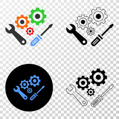 Instrumental tools EPS vector pictogram with contour, black and colored versions. Illustration style is flat iconic symbol on chess transparent background.