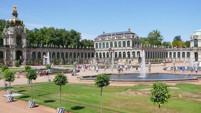 Dresda, Germany - OCT 2018: Zwinger Palace, Park and Fountain