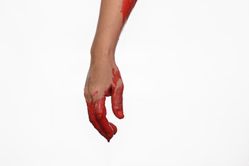 Closeup shot of Murderer's shows bloody hands .