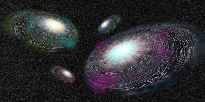 Extremely detailed and realistic high resolution 3d illustration of multiple galaxies
