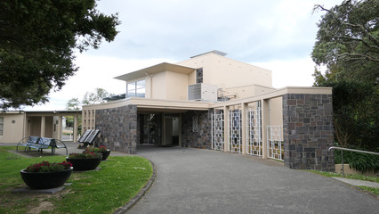 shot of religious chapel or funeral home for funeral service