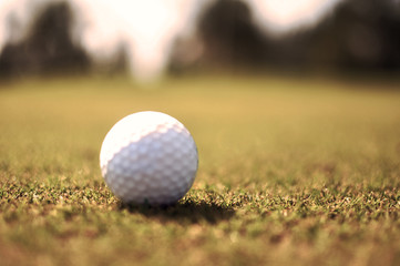 Female hand holding golf ball in a golf course