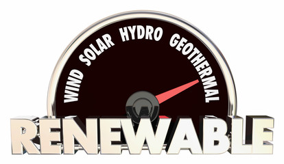 Renewable Energy Wind Solar Biothermal Hydro Power Speedometer 3d Illustration
