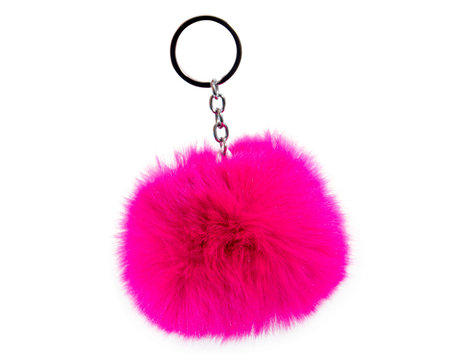 Fur ball key chain isolated on white background