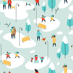 Christmas season seamless pattern people at park