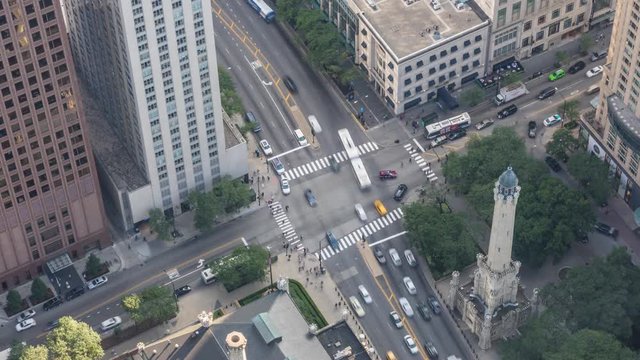 Downtown Chicago Traffic Intersection Aerial Day Timelapse