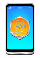 Smartphone with free wireless WiFi button - 3D illustration