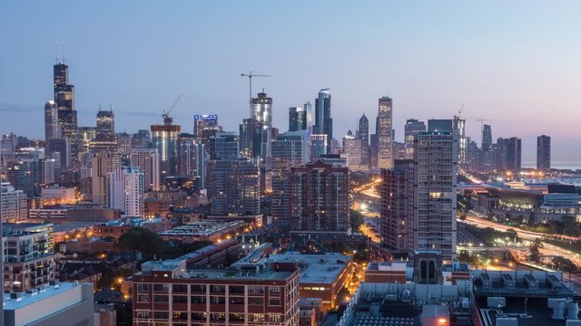 Beautiful Downtown Chicago Skyline Sunrise Timelapse