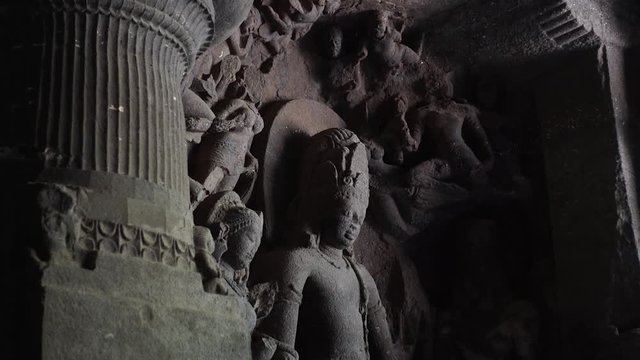 Mumbai, India:footage of Elephanta cave interior, on Elephanta island near Mumbai. This is one of the UNESCO World heritage Site.	