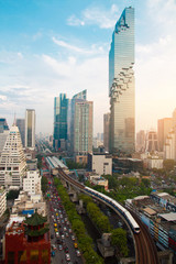 Bangkok city skyline with sunlight Thailand Cityscape building tower in Bangkok Thailand  - obrazy, fototapety, plakaty