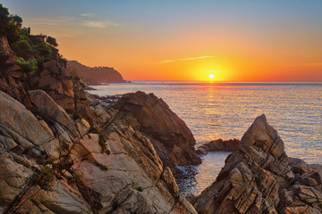 Fototapeta na wymiar Beautiful sunset over Spanish coast of Balearic sea
