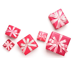 Gift boxes on white background, Top view
