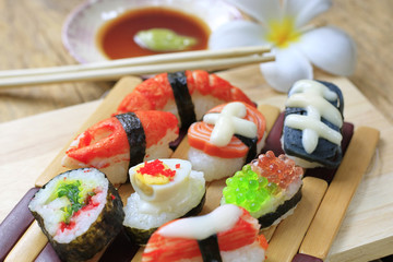 Fancy Sushi Set on Old Wood.