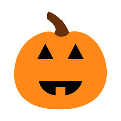 Pumpkin. Funny creepy smiling face. Happy Halloween. Cute cartoon baby character. Greeting card. White background. Isolated. Flat design.