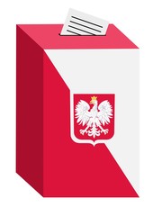 Urna wyborcza, ilustracja wektorowa na białym tle  z godłem, orzeł