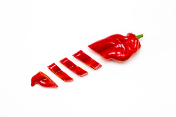 Red pepper on white background. Natural farm product. Image for cafe advertising, food.