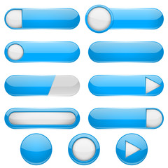 Blue menu buttons. 3d oval web icons