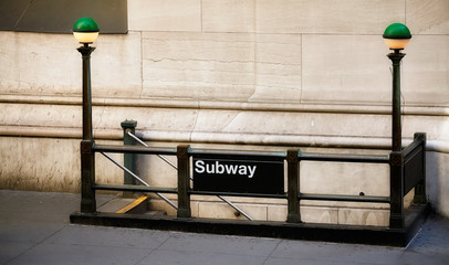 Old entrance to subway station in downtown New York, USA.