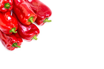 Red pepper on white background. Natural farm product. Image for cafe advertising, food.