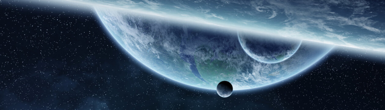 Panoramic view of planets in distant solar system 3D rendering elements of this image furnished by NASA © sdecoret