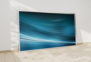Large horizontal frame leaning on a white wall 3D rendering