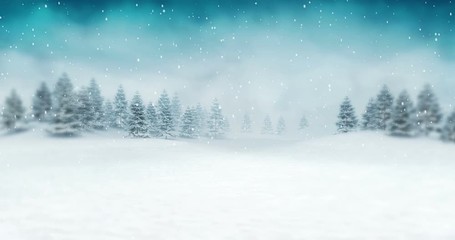 snowy landscape in a winter daylight atmosphere, winter seasonal 4k footage background with white ending - Powered by Adobe