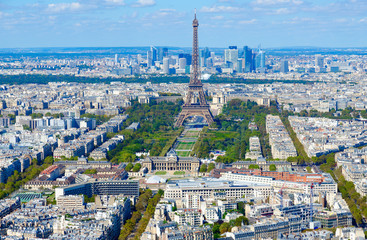 Scenic top view to Eiffel Tower and Champs de Mars, Paris, France