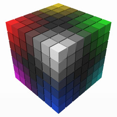 Obraz premium small cubes makes color gradient in shape of big cube. black version. 3d style vector illustration.