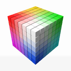 Obraz premium small cubes makes color gradient in shape of big cube. 3d style vector illustration.