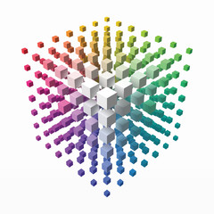 Naklejka premium color theory cube with small cubes on corners. 3d style vector illustration.