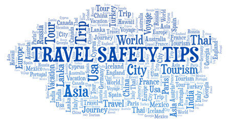 Travel Safety Tips word cloud.