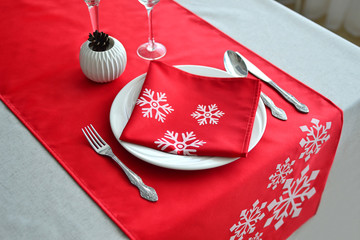 Christmas. Serving holiday table. Beautiful Christmas table setting.