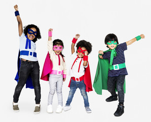 Happy children with cool superpowers