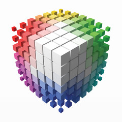 Naklejka premium color theory cube with small cubes on corners. 3d style vector illustration.
