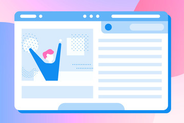 A happy man looks out of a computer window