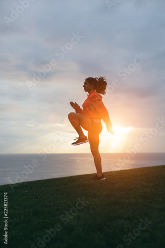 Female athlete training in the morning