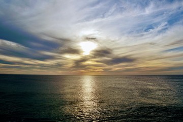 Beautiful sunset over the Atlantic ocean. Fuerteventura island, El Cotillo beach Canary Islands, Spain