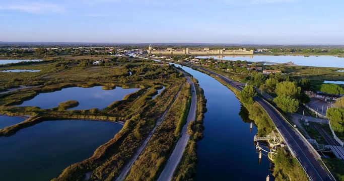 France landscape in aerial view (Aigues Mortes)