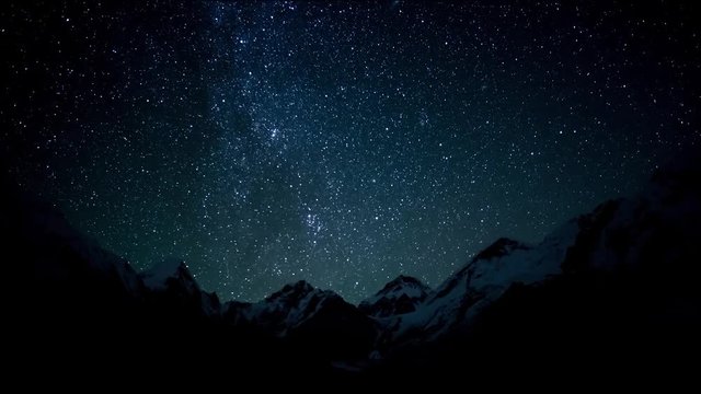 Timelapse of The movement of the stars in the night sky over Everest. Nepal. Himalayas. 4K