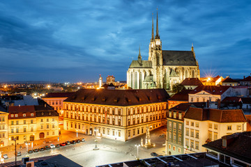Brno night cityscape view, Czech republic - obrazy, fototapety, plakaty