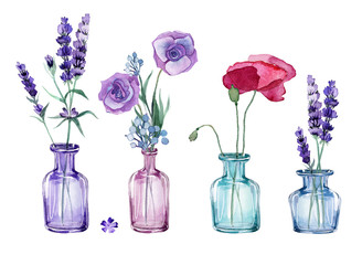 Lavender flowers set