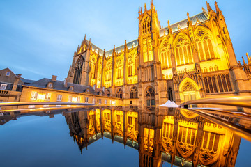 Cathedral night view in Metz city, France