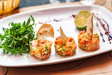 salmon tartare and salad