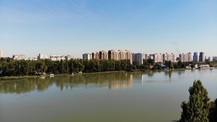 Fototapeta na wymiar Park Sunny Island in Krasnodar from the air.