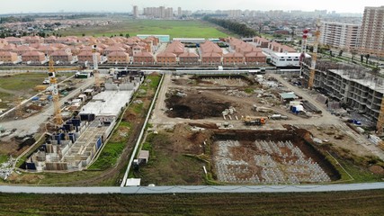 Aerial view of the construction site in Krasnodar. Construction site in Krasnodar from the air.