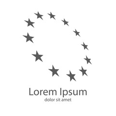 Logotipo abstracto con estrellas en circulo con perspectiva en gris