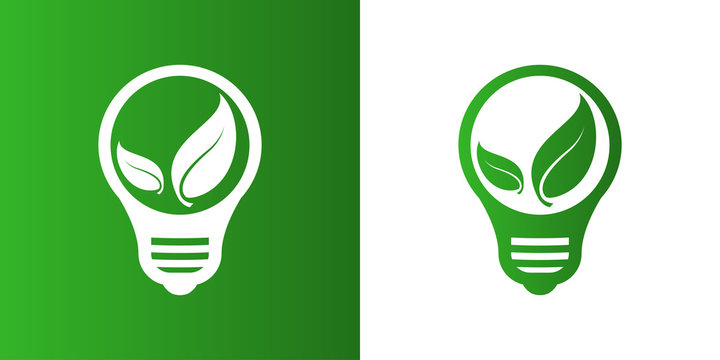 Logotipo bombilla con hojas interior en verde y blanco