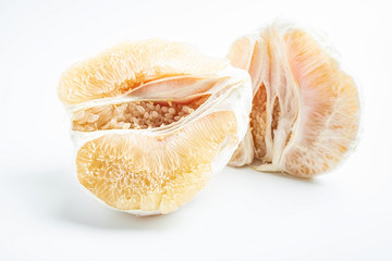 White grapefruit flesh on white background
