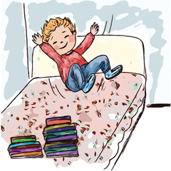 boy bouncing on the bed