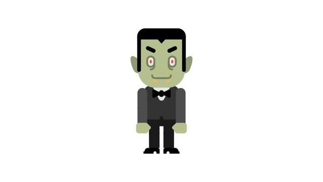 Vampire rejoices and points finger. Halloween character. Alpha channel.